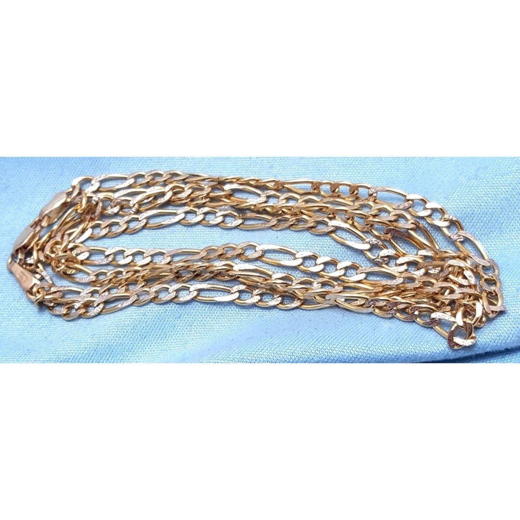 14k Two Tone Multi Color Gold Diamond Cut Figaro Link Chain Necklace 2525 L